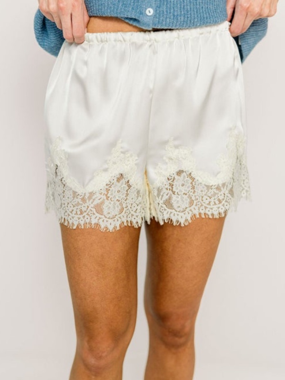 Eva Satin Lace Shorts in Cream